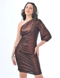 Copper Metallic one shoulder short dress