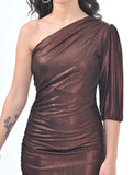 Copper Metallic one shoulder short dress