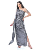 Silver Metallic one shoulder flare dress