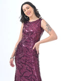 Wine Sequin dress with beads back design