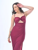 Maroon Shimmer Bralette dress with slit