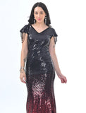 Black-Red shading sequin dress