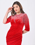 Cherry Red emblished stone velvet dress