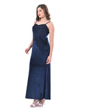 Dark Blue brallete emblished stone velvet dress