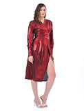 Dark Red Mettalic dress with slit