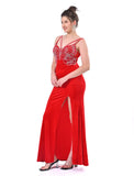 Cherry Red brallet emblished stone velvet dress