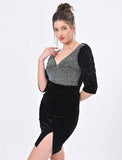 Black emblished stone velvet dress