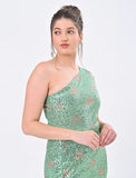 Light Green one Shoulder sequin dress