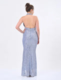 Sky Blue sequin backless dress