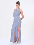 Sky Blue sequin backless dress