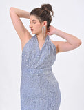 Sky Blue sequin backless dress