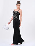 Black brallete emblished stone velvet dress