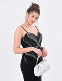 Black brallete emblished stone velvet dress