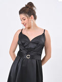 Black Satin flary dress with sequined semi top