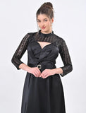 Black Satin flary dress with sequined semi top