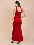 Red velvet High neck dress