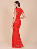 Red sequin powernet dress