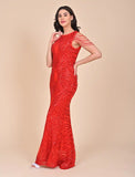 Red sequin powernet dress