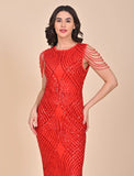 Red sequin powernet dress