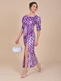 Lavender velvet dress with slit