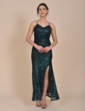 Dark Green Sequin bralette dress with slit