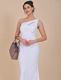 White sequin half shoulder dress