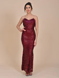 Maroon sequin Boat neck dress