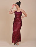 Maroon sequin Boat neck dress