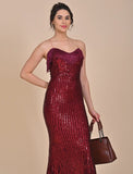 Maroon sequin Boat neck dress