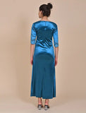 Blue velvet gown with slit