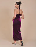 Purple Polyster satin dress with slit