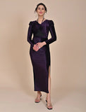 Purple velvet dress with slit