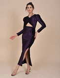 Purple velvet dress with slit