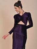 Purple velvet dress with slit