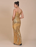 Gold sequin dress with slit