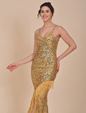 Gold sequin dress with slit