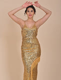 Gold sequin dress with slit