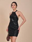 Black Sequin halter neck dress