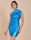 Blue Metallic one shoulder dress